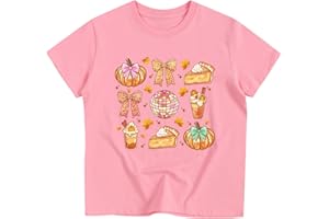 GOENGMO Thanksgiving Tshirts Kids Girl Fall Turkey Pumpkin Bow Shirt Cotton Short Sleeve Tee 2-12 Years