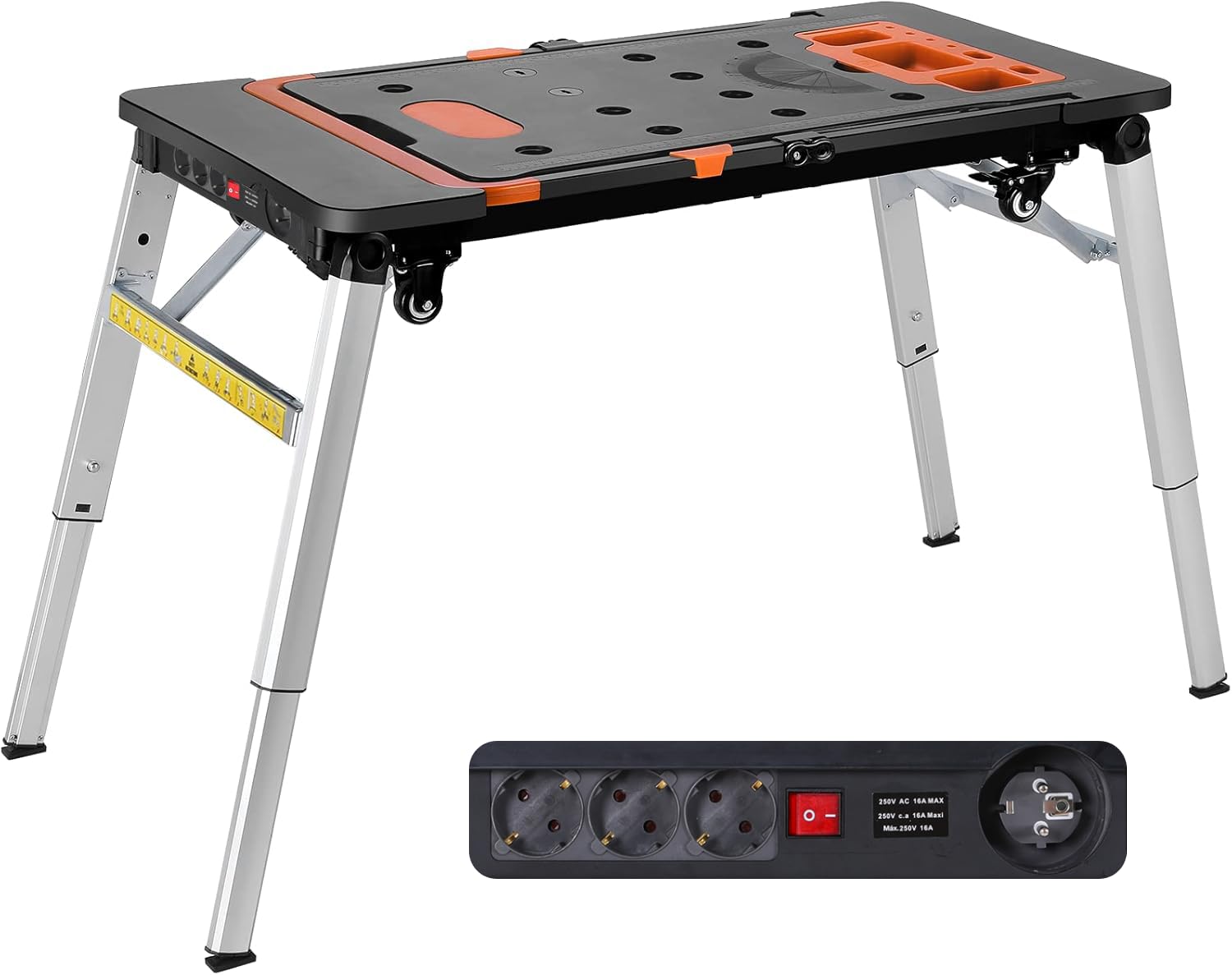 TLGREEN 7 in1 Klappbare Werkbank höhenverstellbar,Tragbare Werkbank Mobil,Arbeitstisch Klappbar,100-200kg Tragkraft,Multifunktionstisch mit 4 pcs Rollen,Werktisch Spanntisch für Werkstatt,Haus,Büro