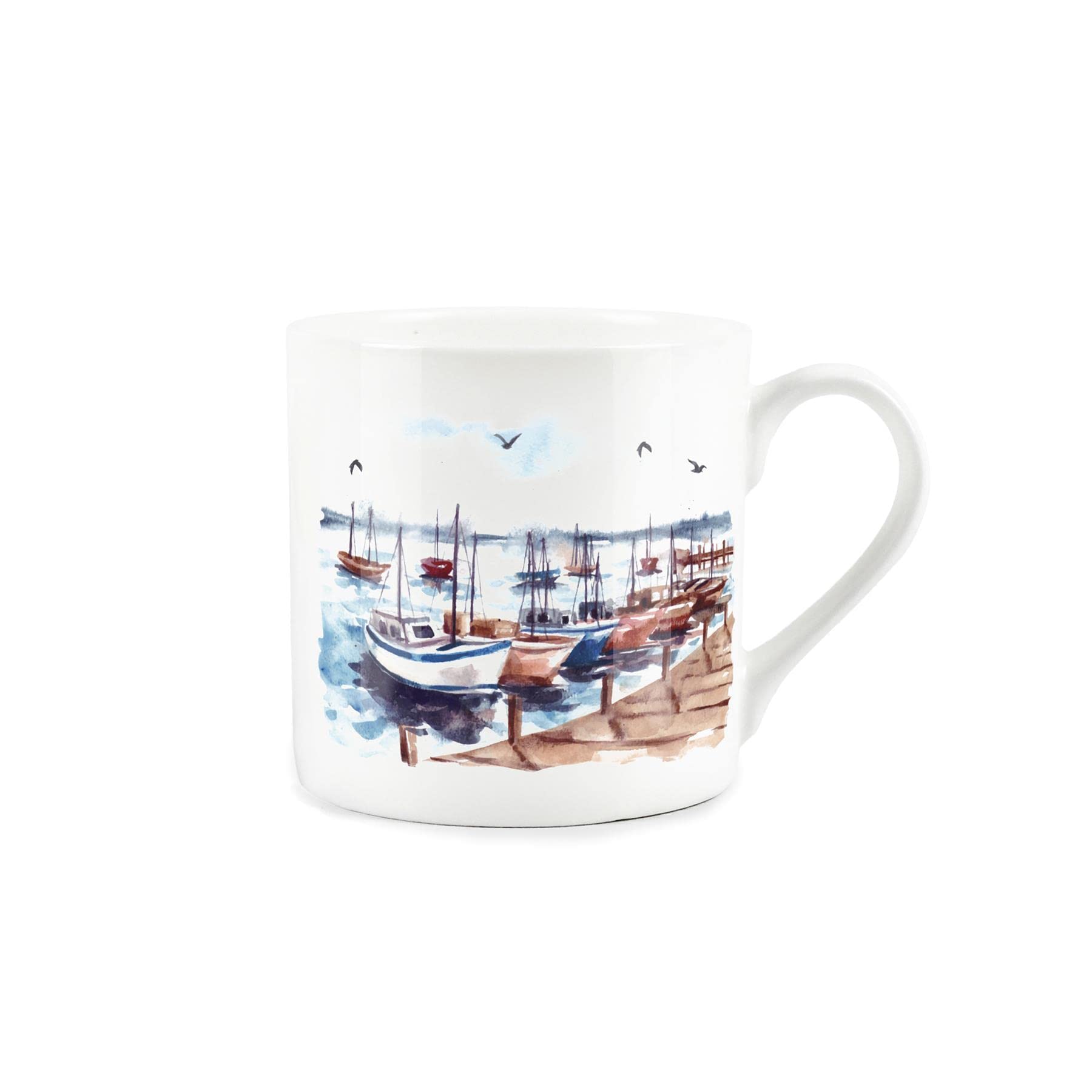 Purely Home Painted Scenes Harbour Design Mug - Fine Bone China White Mug Coffee/Tea Gift