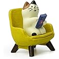 Cute Cat Playing Phone on Sofa Resin Figurine Desk Decor & Cat Lover Gift (Yellow Sofa)