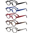 JOSCHOO 5 Pack Retro Round Reading Glasses Mini Small Comfortable Readers for Women Men (5 Mix, 1.75)Medium