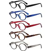 JOSCHOO 5 Pack Retro Round Reading Glasses Mini Small Comfortable Readers for Women Men (5 Mix, 1.0)