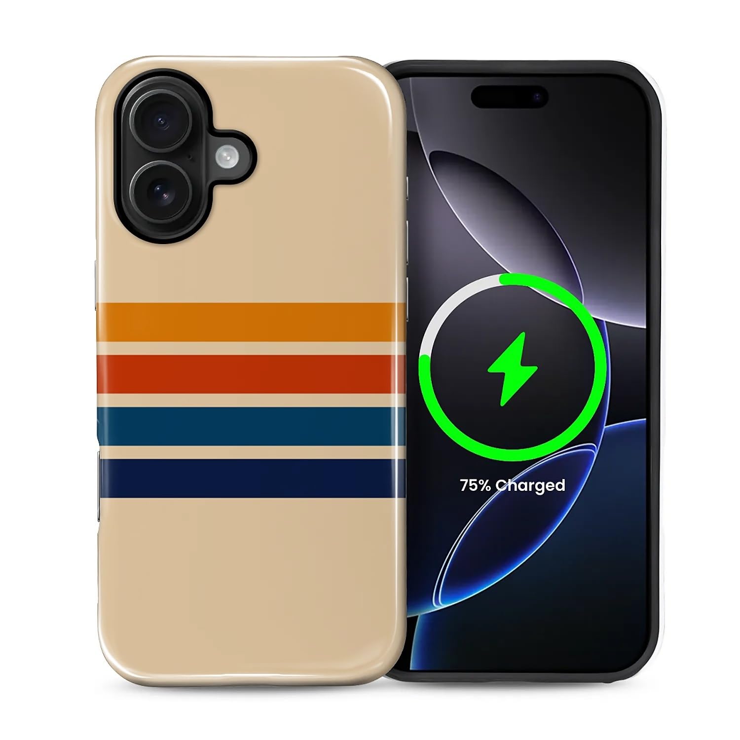 Photo 1 of MQJCYB Magnetic Case for iPhone 16,Compatible with MagSafe Hybrid Heavy Duty 2 in 1 Full Body Rugged Shockproof Protection Glossy Case Retro Stripes Orange Blue