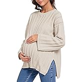 Saodimallsu Womens Maternity Sweater Tops Casual Cable Knit Crewneck Long Sleeve Split Fall Pullover Pregnancy Clothes