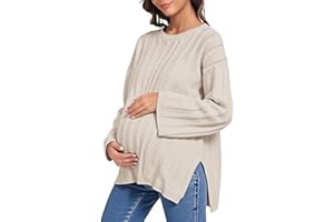 Saodimallsu Womens Maternity Sweater Tops Casual Cable Knit Crewneck Long Sleeve Split Fall Pullover Pregnancy Clothes