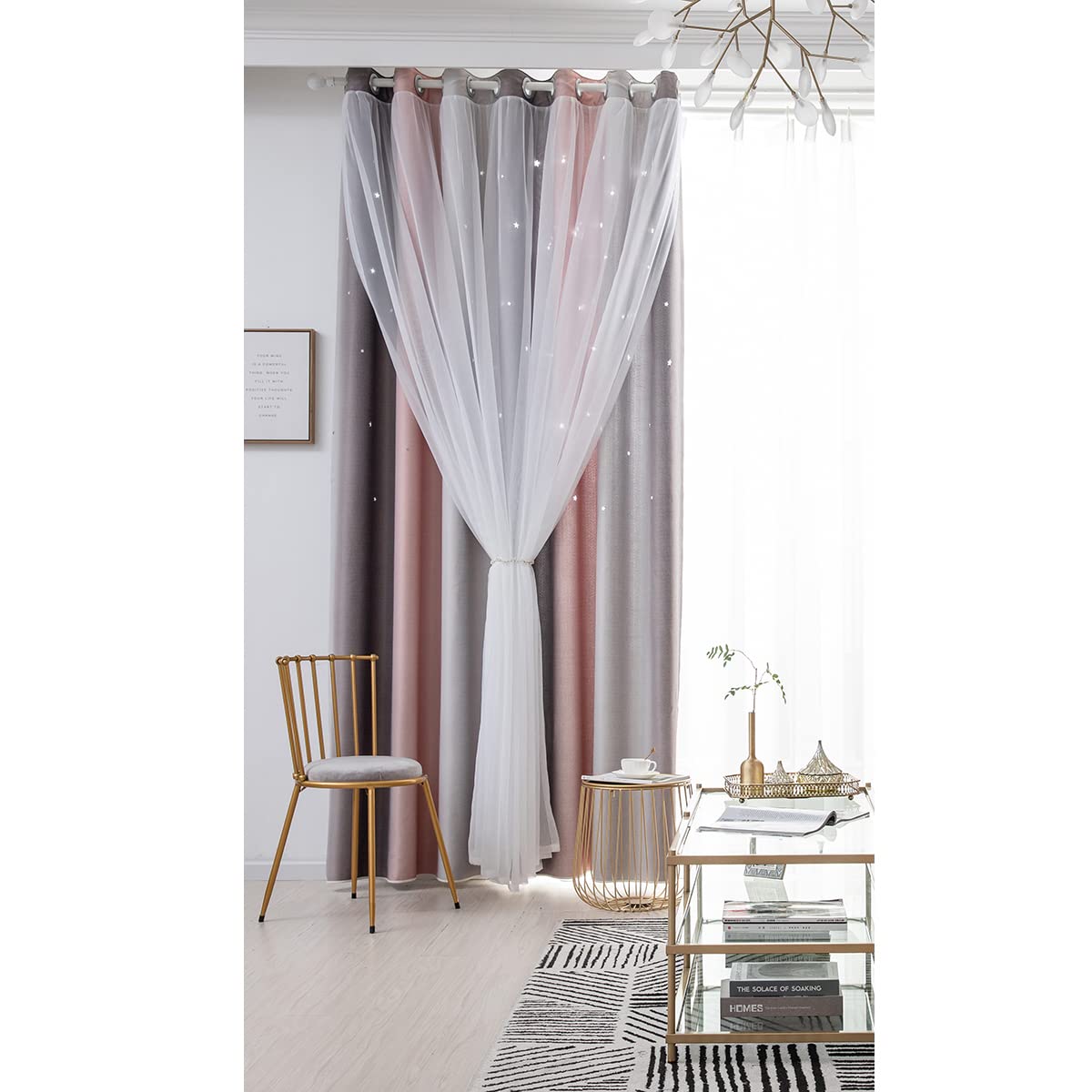 ele ELEOPTION Stars Blackout Curtains, Cut Out Stars Drapery with Eyelet, for Kids Girls Bedroom Living Room Colorful Double Layer Star Window Curtains, 1 Panel (Gray, 53" W x 95" L (134x240cm))