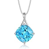Vinoya Square Cut Birthstone Necklace for Women Hypoallerg 925 Sterling Silver Cubic Zirconia Necklace Simple Jewelry for Her