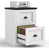 Halitaa Vertical File Cabinet, Filing Cabinet with 2 File Drawers, Farmhouse Small File Cabinet Fits Letter/A4 Size, Wooden Printer Stand, Under Desk Cabinets for Home Office, White and Black