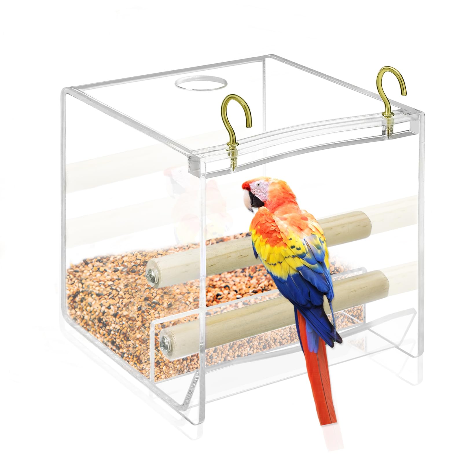 No Mess Bird Feeder for Cage, Indoor Acrylic Bird Cage Feeder with Hooks, Parakeet Cage Accessories for Small Bird