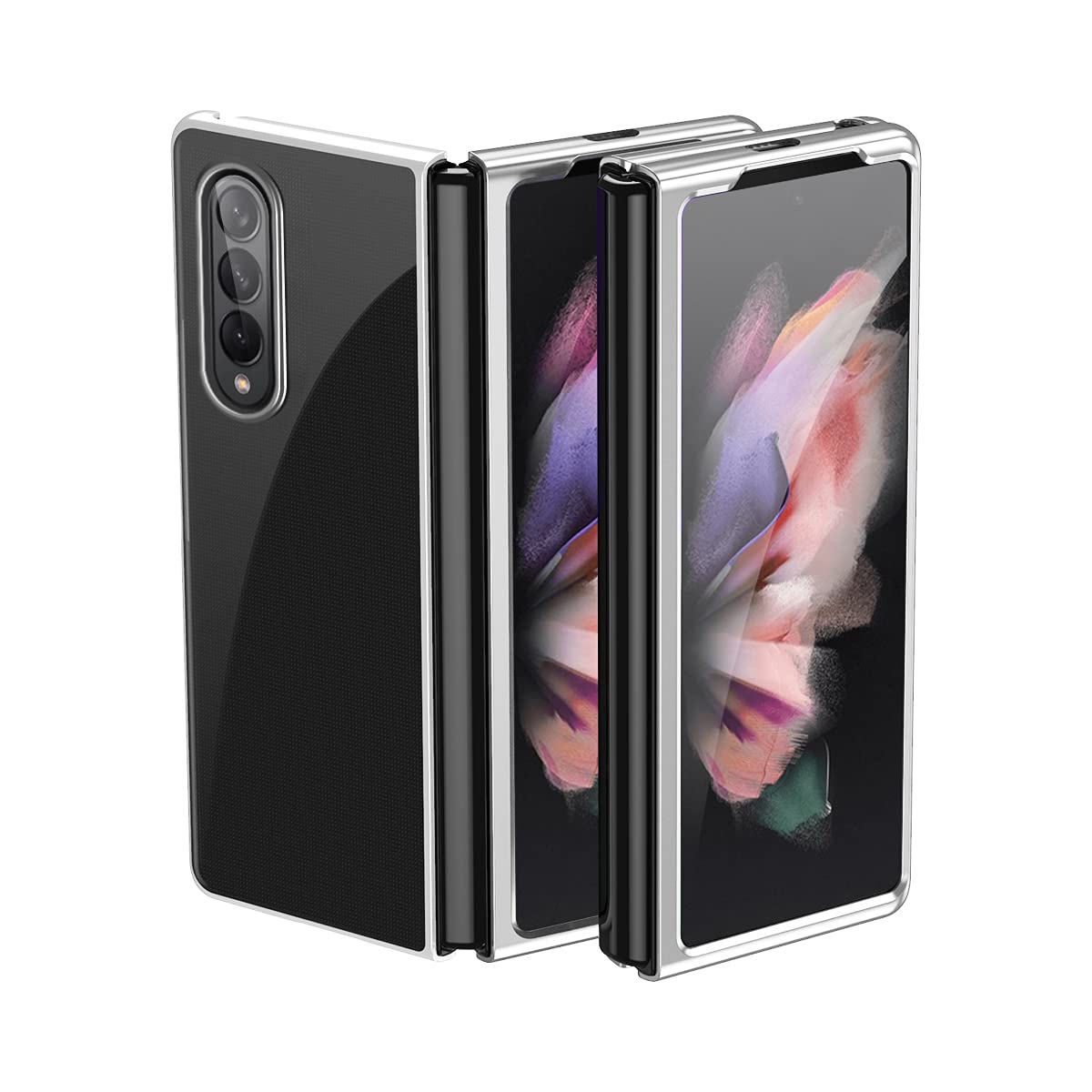 COQUE Galaxy Z Fold 3 5G Case/Electroplating Mirror/Transparent/360˚Full Protection,Mobile Phone Case for Folding Samsung Galaxy Z Fold 3 5G-Silver