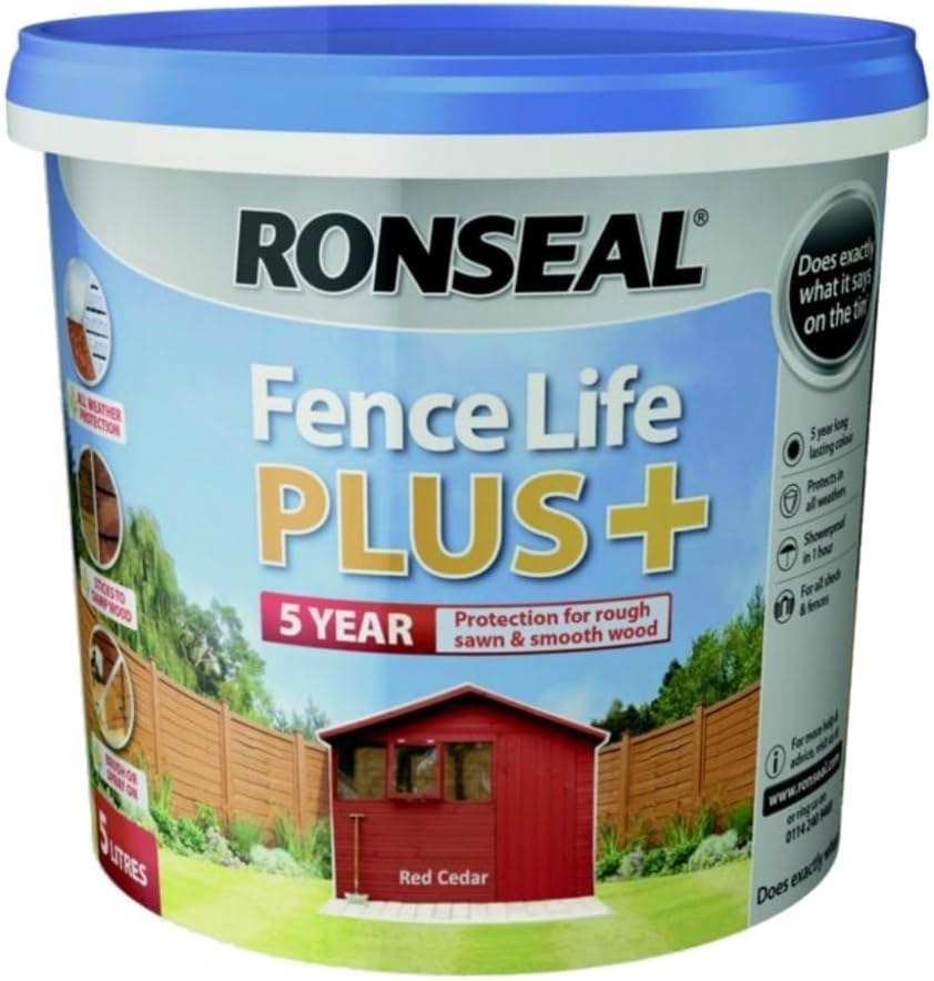 Ronseal RSLFLPPRC5L 5 Litre Fence Life Plus Paint - Red Cedar, 5 l (Pack of 1)