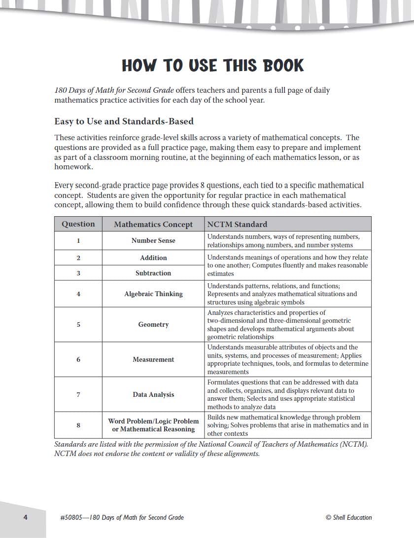 Shell Education 180 Days of Math for Second Grade (180 Days of Practice)