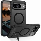 GUAGUA for Google Pixel 9 Pro Case, Pixel 9 Case with Stand, Magnetic Cases with Foldable Invisible Stand Translucent Matte Back Shockproof Kickstand Phone Case for Google Pixel 9/9 Pro 6.3'', Black
