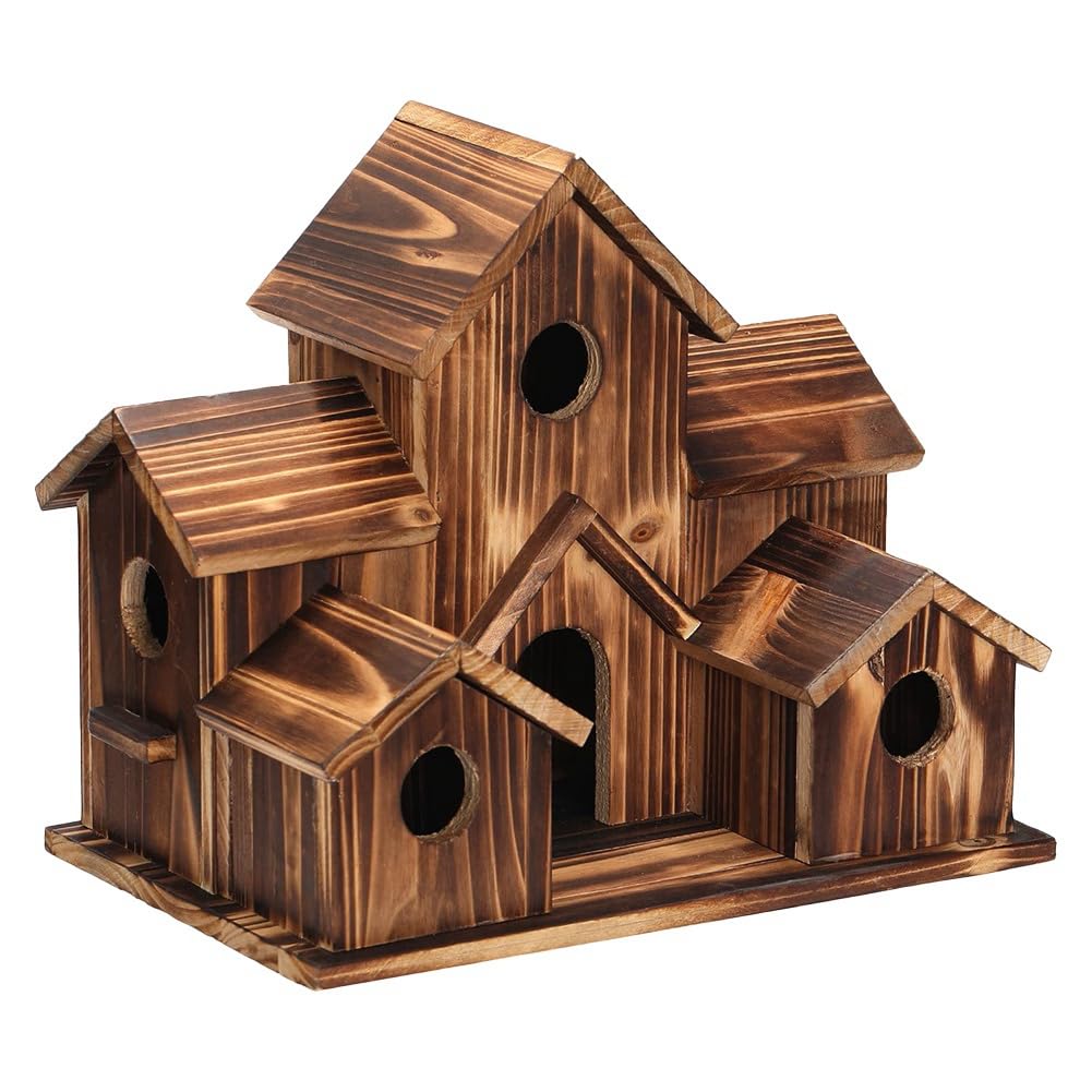 Yuemsh Hanging Bird House - 6 Hole Wooden Bird House for Outside, Courtyard & Backyard Decorations