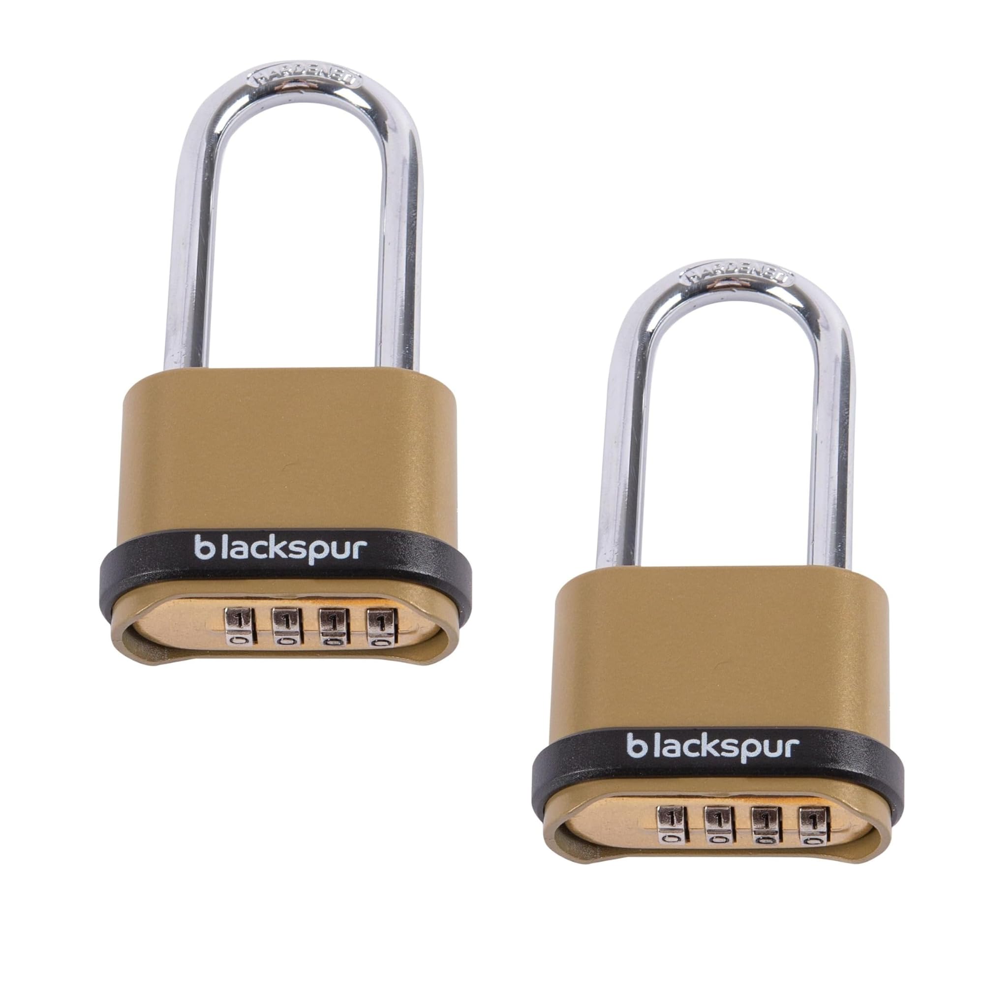 Blackspur 2X Brass Long Shackle 4-Digit Zinc Alloy Combination Padlock Bundle | Outdoor Combination Padlock with Code - Heavy-Duty Coded Padlocks for Garden Gate Shed Door and Storage by Blackspur