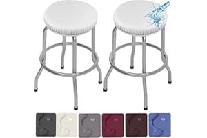 ANWUCHEN Stool Covers - 2 Pack Stretch Waterproof PU Bar Stool Covers, Removable Washable Bar Stool Seat Covers with Elastic Bands for 13-18 Inch Stool, Beige