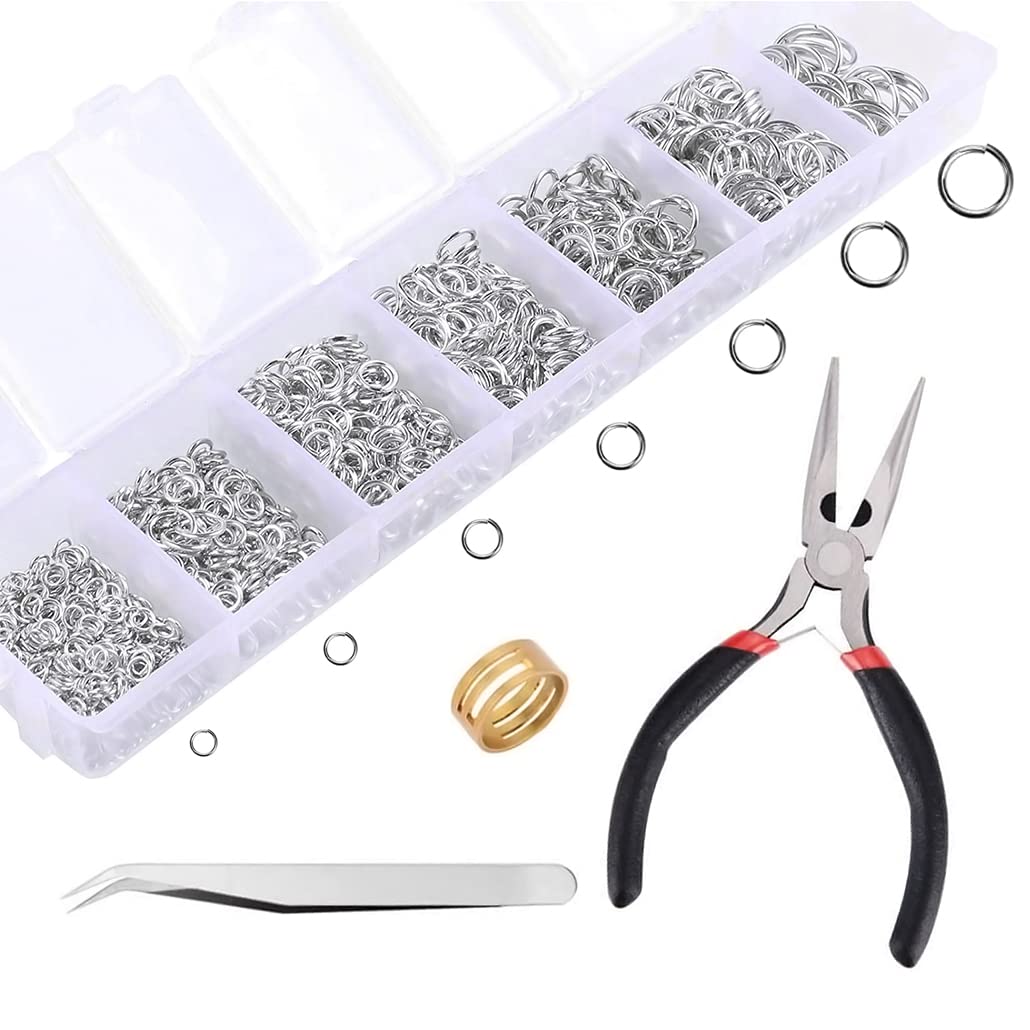 Jump Rings Jewelery Making Supplies,1170 pcs Round Open Jump Rings Small Split Ring Jewelry Findings Tools with Pointed Nose Pliers Tweezer Copper Ring,for DIY Earring, Bracelet, Keychain