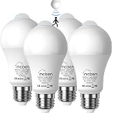 McDen A21 Motion Sensor Light Bulbs,15W 6000K Daylight, Dusk to Dawn Security Night Light, Movement Activated LED Bulb, Auto On/Off Indoor Outdoor Lighting, 4 Pack