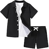 Jecson Boys Summer Outfits Beach Short Sleeve Button Down Shirts and Shorts Vacation Texture 2 Piece Sets 7-14 Years