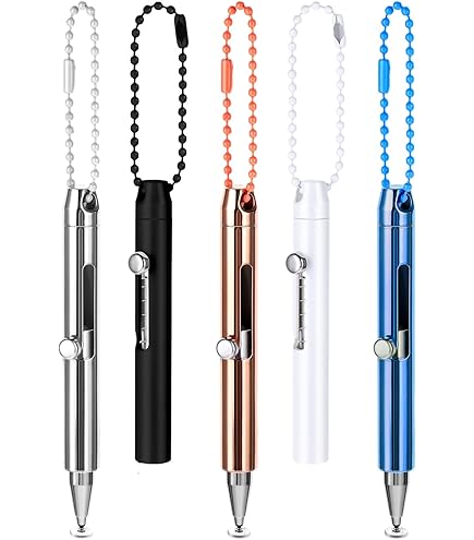 Fliyeong Pen, confezione da 3 penne a sfera standard di qualità premium con catena e base, inchiostro gel nero, impugnatura ergonomica in gomma, nero