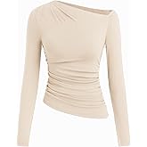CIDER Off The Shoulder Tops for Women Long Sleeve Shirts Asymmetrical Neck Ruched Going Out Tops Y2K Slim Fit Fall Top