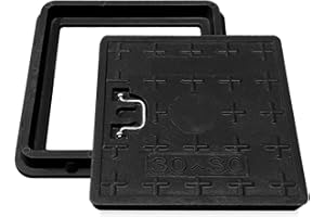 Natotela Manhole Cover and Frame Fiberglass Square Solid Top Cover Size 10x10,Overall Frame Size 12x12in,9x9in Clear Opening Septic Tank Cover and Base W/Handle Non-Slip Reinforced Sewage Basin Cover