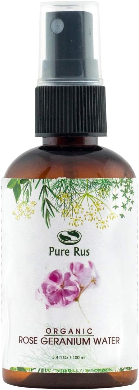 Pure Rus Organic Rose Geranium Floral Water for Face, Skin and Hair, 100ml