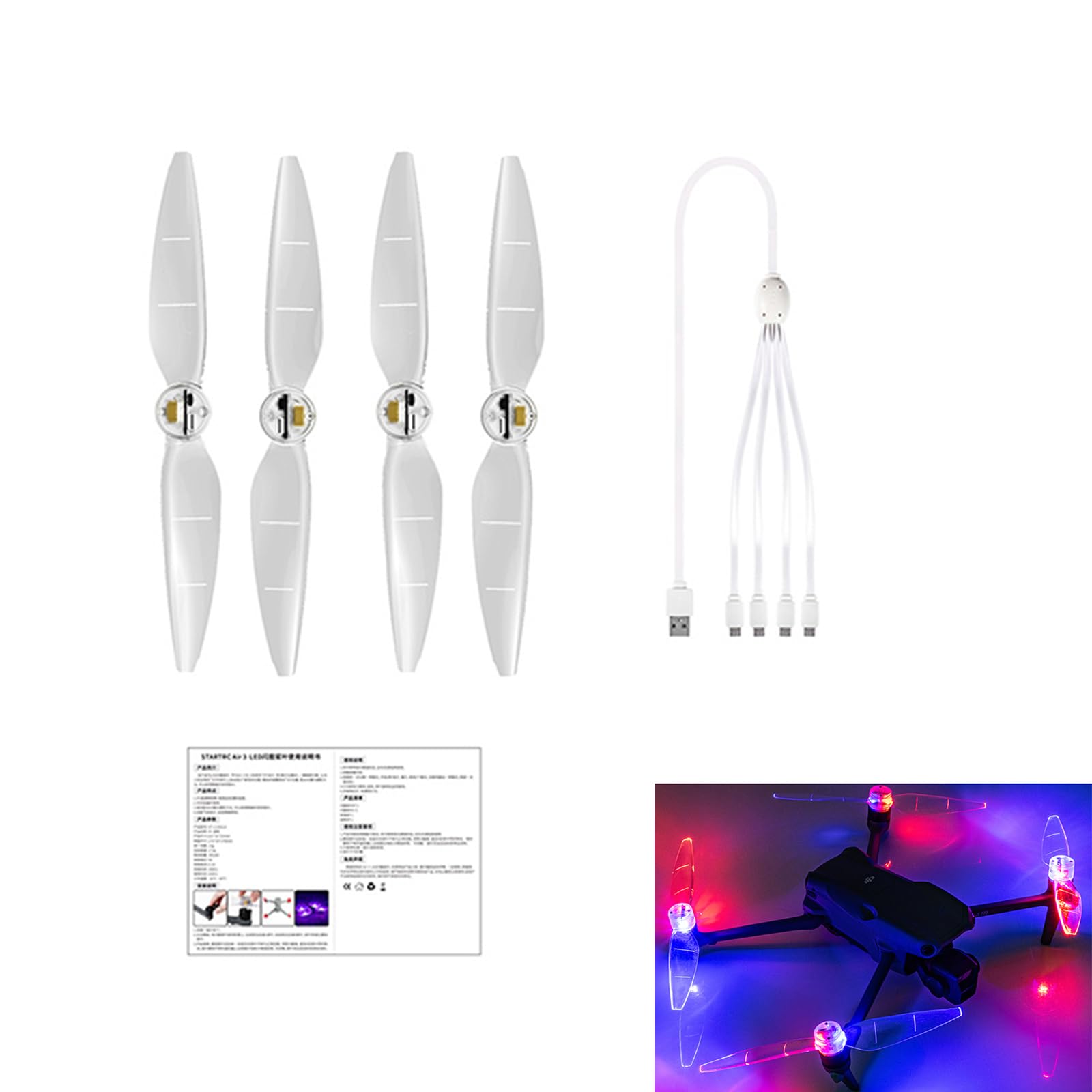 LICHIFIT LED Lights Propellers for DJI AIR 3 Drone Night Flight Flash Paddle Blade Low Noise Prop Accessories