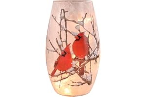 CHONSUN Christmas Lighted Cardinal Indoor Decorations, Crackle Glass LED Light up Cardinal Vase Cardinal Lamp Night Lights for Xmas, Christmas Lighting Decorations Holidays Christmas Table Decorations