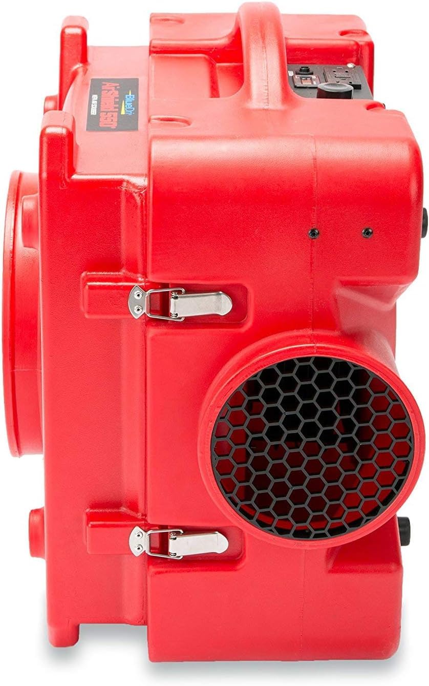 BlueDri Air Shield 550 HEPA Air Scrubber, Water Damage Restoration Equipment Air Purifier, Covers 1400 Sq. Ft, Daisy Chain Capable, For Commercial Use, Red, BD-AS-550