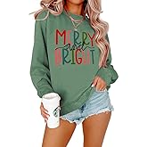 MODNTOGA Women's Merry and Bright Crewneck Sweatshirt Long Sleeve Merry Christmas Sweatshirt Retro Fall Winter Pullover Tops