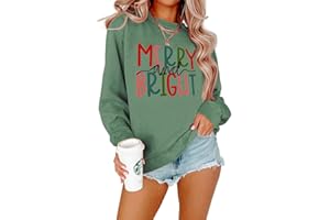 MODNTOGA Women's Merry and Bright Crewneck Sweatshirt Long Sleeve Merry Christmas Sweatshirt Retro Fall Winter Pullover Tops