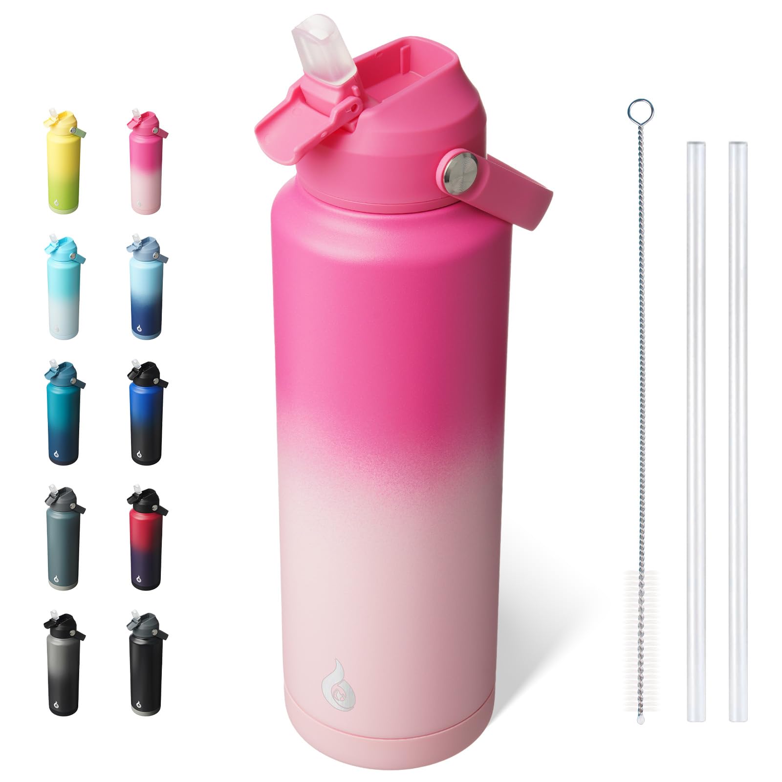 Photo 1 of BJPKPK Insulated Water Bottle with Straw Lid, 40oz Large Thermos, BPA Free Leak Proof Stainless Steel Metal Water Bottles, Tumblers, Cups, Flasks for Travel, Sports,Cherry