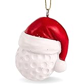 Needzo Golf Ball Christmas Tree Ornament, Resin Material, Wearing Santa Hat, Festive Holiday Decoration, Gift for Golfers, 2.5 Inches