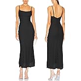JLCNCUE Women's Spaghetti Straps Lace Mesh Maxi Dress Square Neck Backless Mermaid Dress for Wedding Party 38