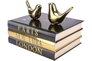 ADUN STATIONERY Decorative Books for Home Decor with Small Birds Statues Gold Home Decoration, Modern Style Coffee Table Book Decor, Stacked Books for Bedroom, Living Room, Office Desktop, Cabinets Shelf Decor