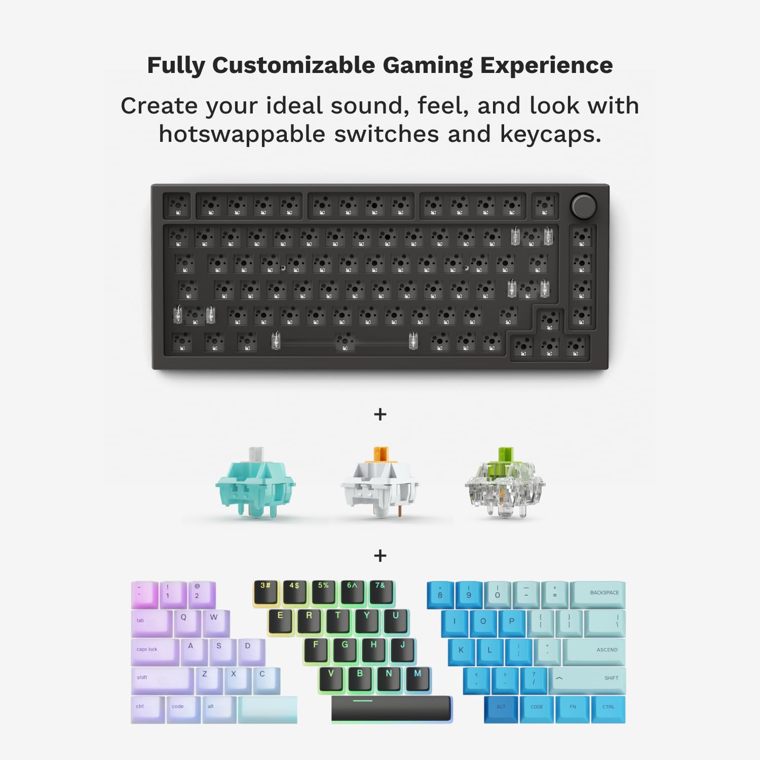 Glorious Gaming GMMK PRO 75% - Modular Mechanical Gaming Keyboard, TKL Size, 1.5kg Frame, Glorious Fox Switches, Fully Customizable, Coiled Cable, Wrist Rest, White PBT Keycaps, RGB, QWERTY - Black