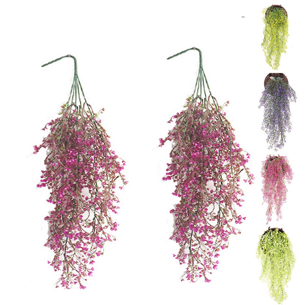 Eyands 2pcs Artificial Hanging Vine Plants - Outdoor Indoor Fake Hanging Plants for Wall Hang Garland Porch Patio Arch Balcony Basket Garden Party Wedding (Rose Red Artificial Ivy)
