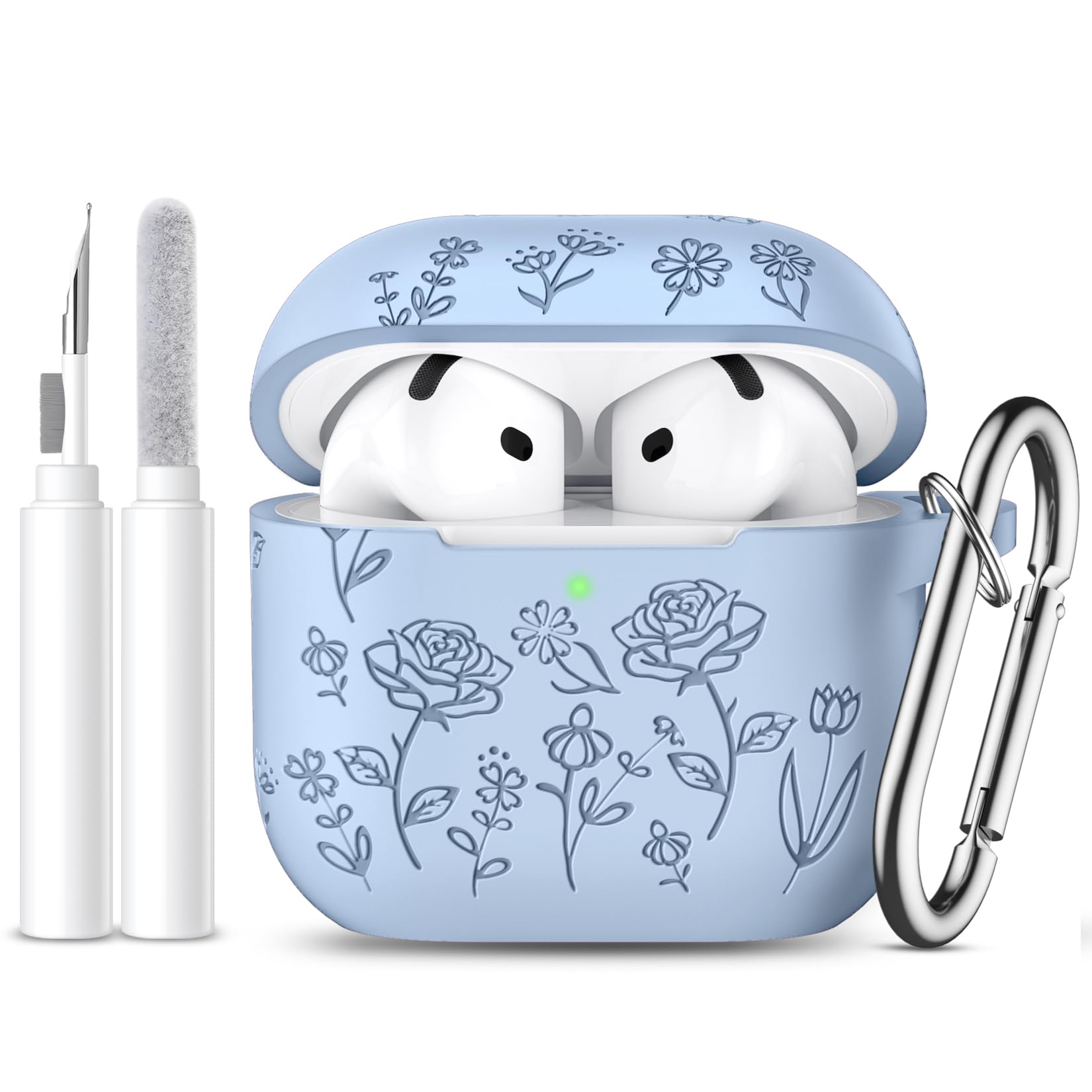 Dgege for AirPods 4 Case Cover(2024), Cute Flower Engraved Case Compatible with Apple airpods 4,Soft Silicone Full Protective Case for AirPods 4 Case with Keychain & Cleaner Kit for Women,Men(Lilac)
