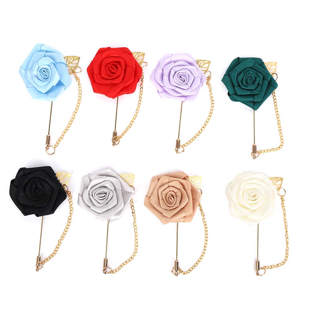 Ribbon Brooch 8PCS Simple Beautiful Ribbon Metal Golden Leaf Chain Bridal Rose Flower Brooch Pin Decoration (9.5x6cm)