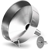 Stainless Steel Large Funnel, 7.9 Inch with Detachable Strainer for Kitchen | Jumbo Funnels with Removable Filter, Extra Big for Cooking Oil and Transmission Liquid and Powder, Food Grade Metal Jam