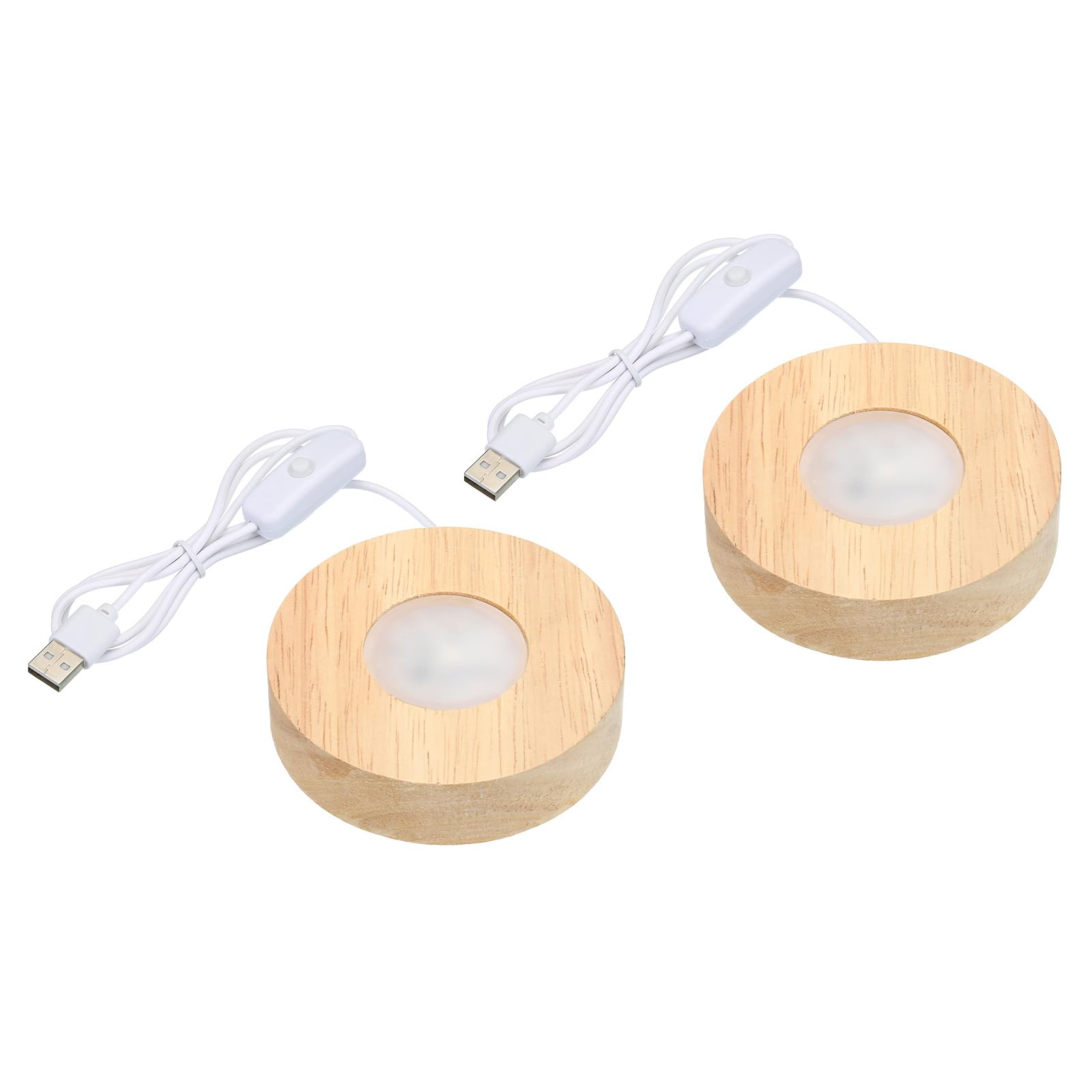 PATIKIL 3.2 Inch Wooden LED Light Base, 2pcs Wood Light Display Base Stand Lighting with Switch for 3D Crystal Glass Aroma Stone Art, Warm White Light
