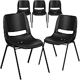 Flash Furniture Hercules Ergonomic Stack Chair, Black, 5-Pack | Black Frame, Ergonomic, Shell Seat, 880 LBS. Weight Capacity