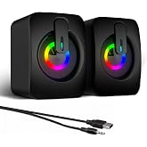 MELOGAGA RGB Computer Speakers, USB Powered 3.5mm Stereo for PC Laptop | Clear Stereo Sound, 7-Color RGB Lighting, USB Plug &amp; Play, Compact Design with Inline Volume Control for Everyday Use