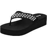 Lowkeyray Wedge Flip Flops for Women Rhinestone Comfortable Sandals
