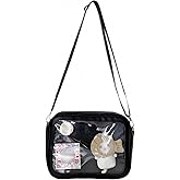 RRuinian ita black crossbody bag for women, kawaii pin display medium kpop crossbody purse, cute y2k japanese messenger bag with clear pocket display, lightweight everyday anime purses
