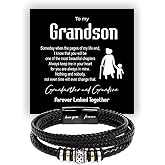 CALLA DECORGIFTS To My Grandson Bracelet from Grandma and Grandpa, Leather Bracelet For Grandson From Grandparents, Graduation Gift For Grandson, Grandson Birthday With Message Card and Gift Box.