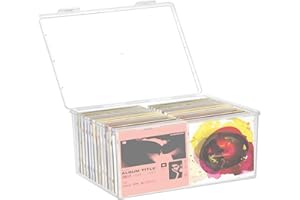 YEXEXINM Stackable Clear Plastic CD Organizer,11.9"x 8.5"CD Storage Box, Clear CD Holder Case with Lids Store 40+ CDs, Storage Container Shelf Organizer Bin for DVDs,Video Games, Blu-ray, Books, Home, Office