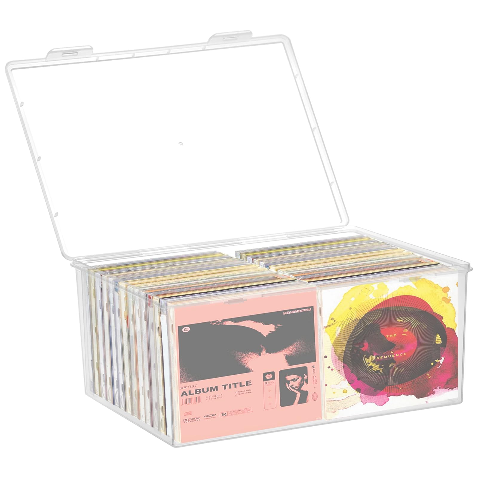 Photo 1 of ***DAMAGED - SEE NOTES/PICTURES*** Stackable Clear Plastic CD Organizer,11.9"x 8.5"CD Storage Box, Clear CD Holder Case with Lids Store 40+ CDs, Storage Container Shelf Organizer Bin for DVDs,Video Games, Blu-ray, Books, Home, Office