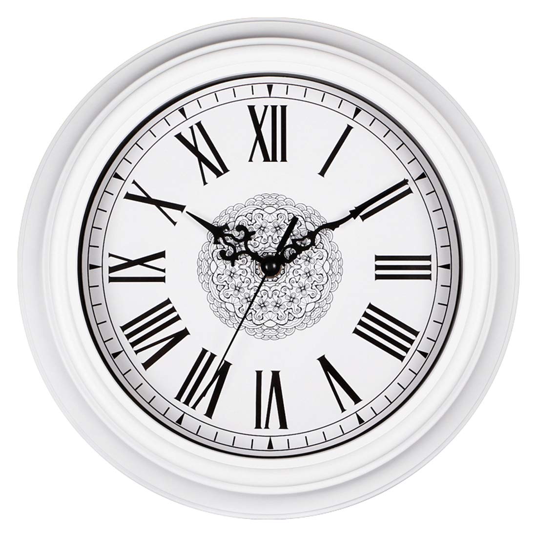Topkey 12 Inch Wall Clock Silent Non-ticking Vintage Roman Numerals Wall Clocks for Living Room Kitchen Bedroom Home Office (Battery Not Included) - White